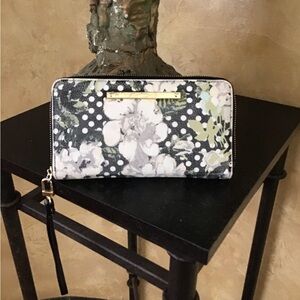 Betsey Johnson Black Floral & White Polka Dot Zip Wallet
